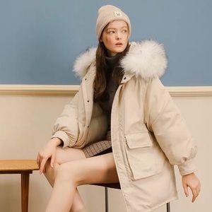 Warm Oversized Puff Sleeve Parka Jacket Fur Hood